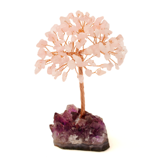 Copacel 12-13 cm cu 108 pietre naturale semipretioase Cuart Roz pe baza de Ametist cluster