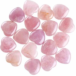 Cristal de cuart trandafir natural in forma de inima - Set de 5 pietre de vindecare, meditatie, echilibrare, decoratiuni pentru casa