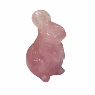 Figurina 4 cm cu forma de iepure sculptata manual din Cuart roz natural - Cristale si pietre vindecatoare semipretioase cu animale