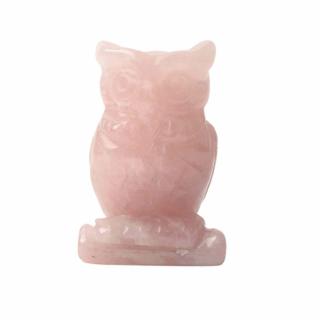 Figurina 5 cm Bufnita din cristal vindecator Cuart roz - Sculptat in forma de bufnita cu piatra vindecatoare, artizanat pentru biroul de acasa