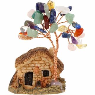 Figurina casuta cu ramuri din cristale naturale 7 chakra - Decoratiune interior sau exterior, pentru casa, birou, acvariu