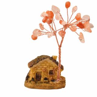 Figurina casuta cu ramuri din cristale naturale Agat Rosu - Decoratiune interior sau exterior, pentru casa, birou, acvariu