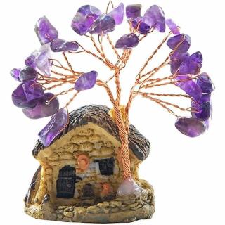 Figurina casuta cu ramuri din cristale naturale Ametist - Decoratiune interior sau exterior, pentru casa, birou, acvariu