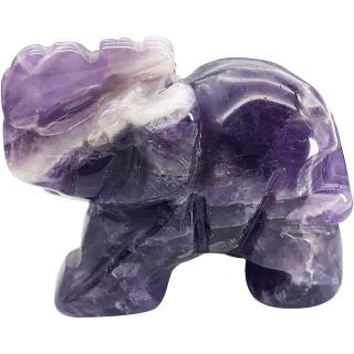 Figurina elefant din piatra semi-pretioasa Ametist sculptata manual - Statuie din cristale vindecatoare Reiki de buzunar pentru meditatie, pace