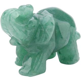 Figurina elefant din piatra semi-pretioasa Aventurin verde sculptata manual - Statuie din cristale vindecatoare Reiki de buzunar pentru meditatie, pace