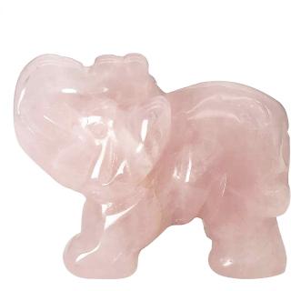 Figurina elefant din piatra semi-pretioasa Cuart Roz sculptata manual - Statuie din cristale vindecatoare Reiki de buzunar pentru meditatie, pace