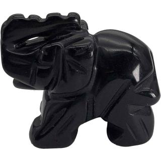 Figurina elefant din piatra semi-pretioasa Obsidian sculptata manual - Statuie din cristale vindecatoare Reiki de buzunar pentru meditatie, pace