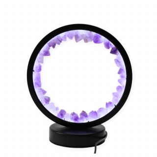 Lampa rotunda de Noapte Naturala cu Cristal de Ametist - USB, Decor Acasa