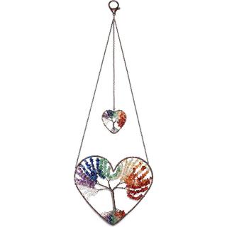 Ornament de agatat model arborele vietii in forma de inima - Realizat manual cu pietre semipretioase si cristale vindecatoare a celor 7 chakre