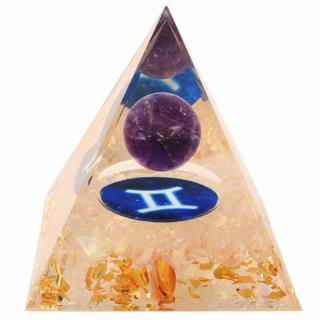 Piramida de Energie Orgonica 6 cm cu Cristale de Vindecare specifice Zodiei Gemeni pentru Relaxare, Meditatie si Ornament