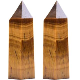 Set 2 turnuri din cristale semipretiose vindecatoare hexagonale Ochi de tigru - Obelisc cu inaltimea de 6 cm