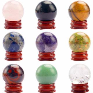 Set 9 sfere din cristale naturale sempretioase in cutie cadou ,   Pentru decor feng shui, meditatie, astrologie