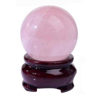 Sfera din Cuart Roz 25-30 mm, minge de cristal decorativa, cu suport de lemn -  Pentru decor, meditatie, vindecare