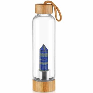 Sticla pentru apa cu varf cristal Lapis Lazuli si Bambus - Capacitate 500 ml si include husa de protectie neagra