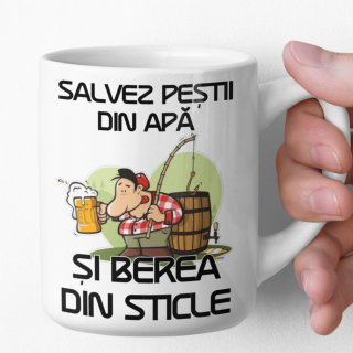 Cana pescari Salvez pestii din apa si berea din sticle