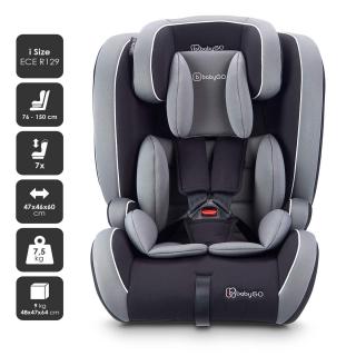 BabyGo - Scaun auto i-Size FreeFix Grey, de la 18 luni-12 ani - certificat R129