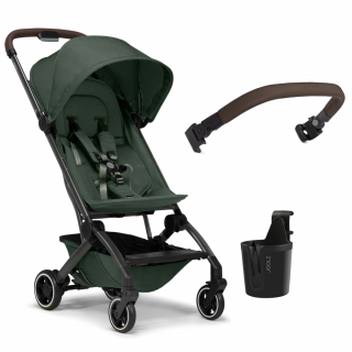 Pachet promotional - Carucior Aer+ cu bara pliabila si suport de pahar incluse, Forest green
