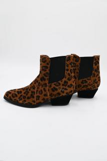 Botine din piele cu imprimeu negru leopard