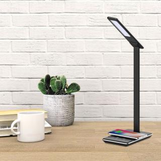 Lampa LED de Birou Neagra 5W 3 in 1 Incarcator Wireless Control Touch Protectie Ochi Port USB