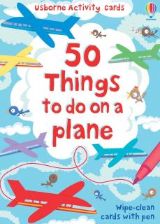Carduri de activitati scrie si sterge   Wipe-clean cards: 50 things to do on a plane  , reutilizabil, 6 ani+, Usborne