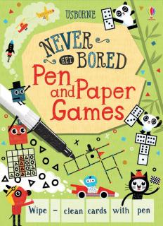 Carduri de activitati scrie si sterge   Wipe-clean cards: Never Get Bored Pen and Paper Games  , reutilizabil, 6 ani+, Usborne