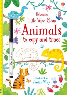 Carte de activitati scrie si sterge   Little Wipe-Clean Animals to Copy and Trace  , reutilizabila, format mic, Usborne