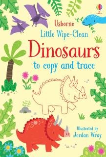 Carte de activitati scrie si sterge   Little Wipe-Clean Dinosaurs to Copy and Trace  , reutilizabila, format mic,Usborne