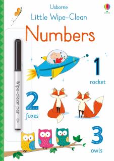 Carte de activitati scrie si sterge   Little Wipe-Clean numbers 123  , reutilizabila, format mic A5, Usborne