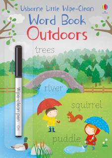 Carte de activitati scrie si sterge   Little Wipe-Clean Word Book: Outdoors  , reutilizabila, format mic A5, Usborne