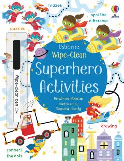 Carte de activitati scrie si sterge   Wipe-Clean Superhero Activities  , reutilizabila, Usborne