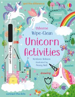 Carte de activitati scrie si sterge   Wipe-Clean Unicorn Activities  , reutilizabila, Usborne