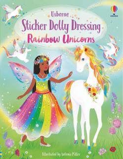 Carte de activitati   Sticker Dolly Dressing Rainbow Unicorns  , format A4, Usborne