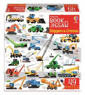 Puzzle + carte   Book and Jigsaw Diggers and Cranes  , 49 de piese, Usborne