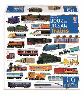 Puzzle + carte   Book and Jigsaw Trains  , 49 de piese, Usborne