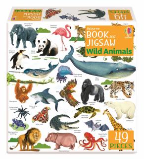 Puzzle + carte   Book and Jigsaw Wild Animals  , 49 de piese, Usborne