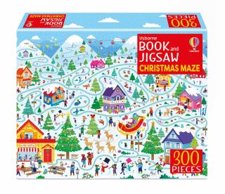 Puzzle + carte Craciun, 300 de piese,   Book and Jigsaw Christmas Maze  , Usborne