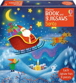 Set de 3 puzzle-uri + carte, 9 piese,   Book and 3 Jigsaws: Santa  , Usborne