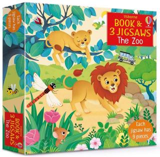 Set de 3 puzzle-uri + carte, 9 piese,   Book and 3 Jigsaws: The Zoo  , Usborne