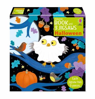 Set de 3 puzzle-uri + carte   Book and 3 Jigsaws: Halloween  , 9 piese, Usborne