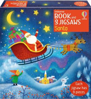 Set de 3 puzzle-uri + carte   Book and 3 Jigsaws: Santa  , 9 piese, Usborne