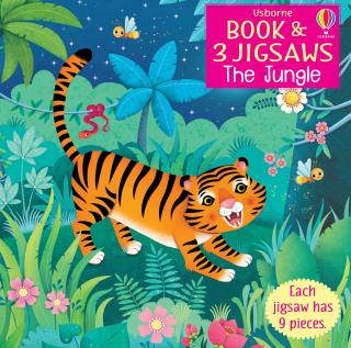 Set de 3 puzzle-uri + carte   Book and 3 Jigsaws: The Jungle  , 9 piese, Usborne