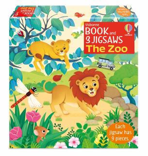 Set de 3 puzzle-uri + carte   Book and 3 Jigsaws: The Zoo  , 9 piese, Usborne