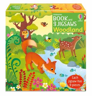 Set de 3 puzzle-uri + carte   Book and 3 Jigsaws: Woodland  , 9 piese, Usborne