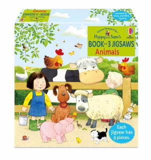 Set de 3 puzzle-uri + carte   Poppy and Sam s Book and 3 Jigsaws: Animals  , 9 piese, Usborne