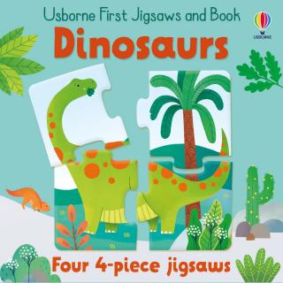 Set de 4 puzzle-uri + carte, 4 piese,   First Jigsaws and Book: Dinosaurs  , Usborne