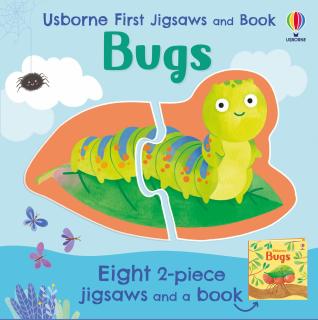 Set de 8 puzzle-uri + carte, 2 piese,   First Jigsaws and Book: Bugs  , Usborne