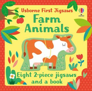 Set de 8 puzzle-uri + carte, 2 piese,   First Jigsaws and Book: Farm Animals  , Usborne