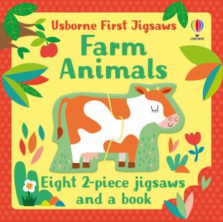 Set de 8 puzzle-uri + carte   First Jigsaws and Book: Farm Animals  , 2 piese, Usborne