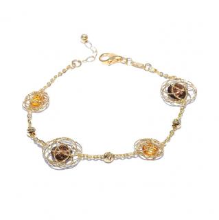 Bratara din aur galben de 14K cu cuart fumuriu si topaz