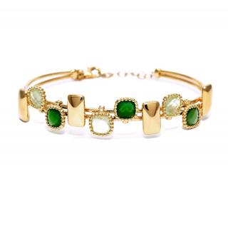 Bratara fixa din aur galben de 14K  cu agate verde